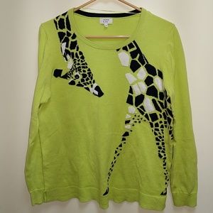 Lime green sweater with navy & white giraffe